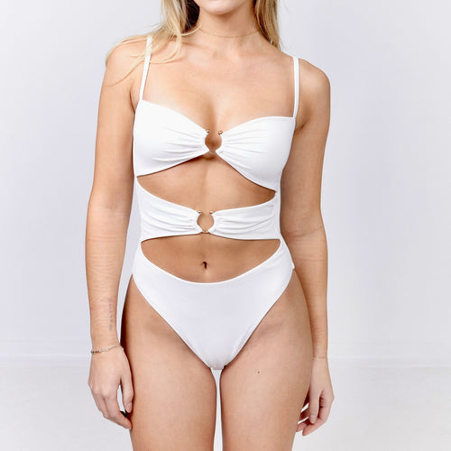 $99 PRIVATE PARTY ONE WHITE BRIDE FRENCH CUT SWIMSUIT M/L P106Q